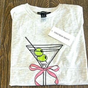 Street Wear Society woman’s tee martini glass with bow new‎ with tags gray
